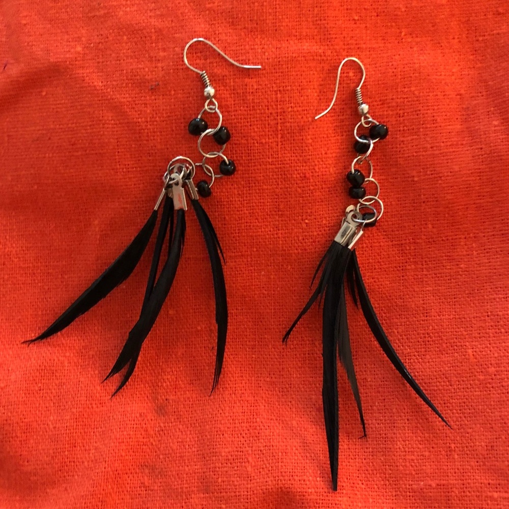 Black feather earrings